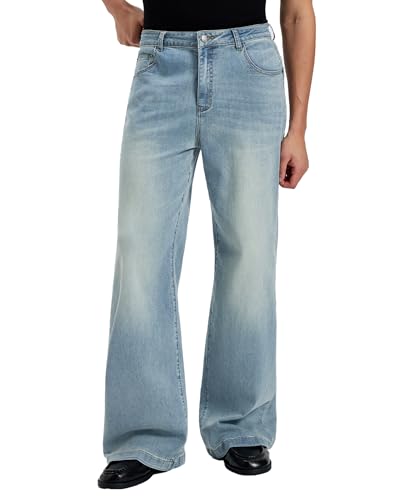 Susclude Mens Baggy Jeans Relaxed Fit Stretch Bootcut Jeans for Men Flared Lightweight Wide Leg Stylish Casual Denim Pants
