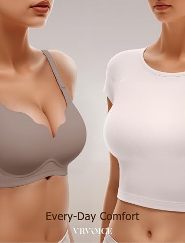 Image of VRVOCIE Wireless Bras for Women No Underwire Crossover V Mesh Seamless Supportive Bralettes Full Coverage Everyday Bra