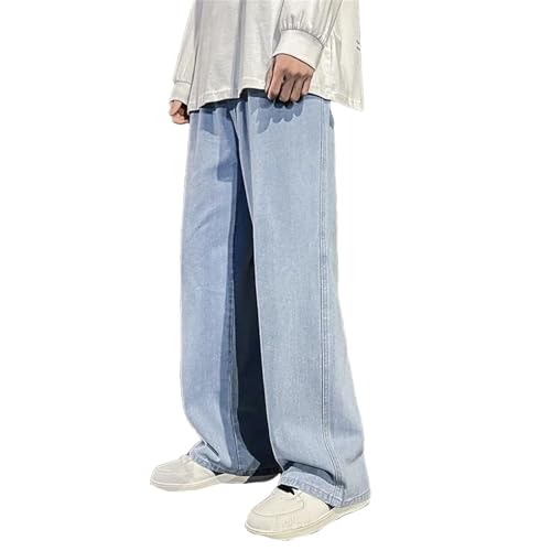 Men's Casual High Waist Straight Jeans Loose Wide Leg Jeans with Pockets with Pockets