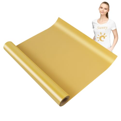 KEWUZY Lámina para plóter textil dorado, 30,5 cm × 5 m, vinilo de transferencia térmica, lámina de transferencia, lámina flexible para plancha, prensa caliente, camisetas y más telas, patrón DIY