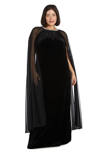 Image of R&M Richards Women's Long Velvet Dress W /Rhinestone Neck & Chiffon Cape