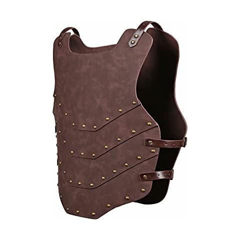HZMAN Viking Warrior Chest Armor Medieval PU Leather Vest Leather LARP Medieval Armour for Party Cosplay Halloween, Brown, One size Cover