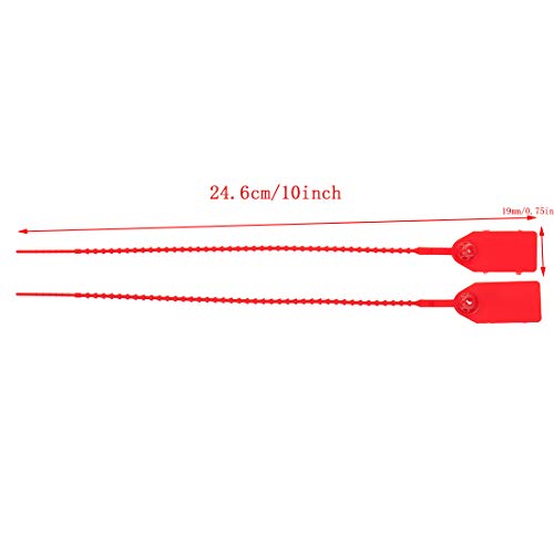Meprotal 100pcs 10-Inch Plasitc Pull-Tite Security Seal Tamper Seals Disposable Tie with Tags Self-Locking Tie for Trailers Tanker, Signage Numbered, Logistics Fire Extinguishers (Red)