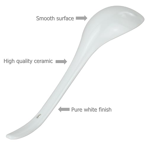 EIKS Large Ceramic Soup Ladles Spoon, 10 inch Long and Bright White, Working for Serving Cooking Stirring Scooping in Home Kitchen Restaurant Cookware