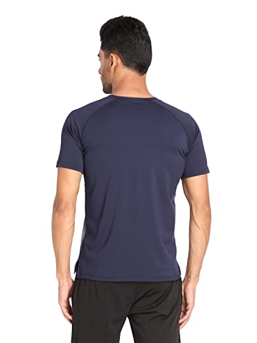 Image of CHKOKKO Men's Round Neck Gym T-Shirt Blue Melange Navy XXL