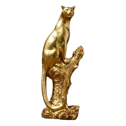 Figura de Leopardo Dorado en Resina 33.8 cm