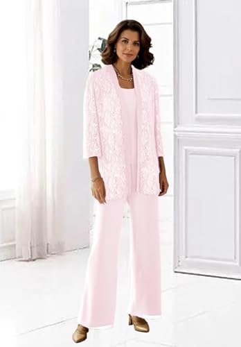 3 Pieces Mother of The Bride Pant Suits Lace Sequin Pant Suits 3/4 Sleeve Sparkly Formal Pantsuits for Women Dressy4