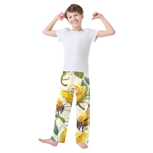 ZZXXB Bee Flower Boys Long Pants Soft Trousers Elastic Waist Kids Lounge Bottoms with Pockets S-XL3