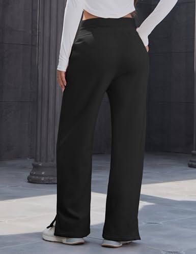 MAGCOMSEN Women's Fleece Lined Sweatpants Wide Leg Warm Winter Cotton High Waisted Lounge Straight Leg Pants Pockets2