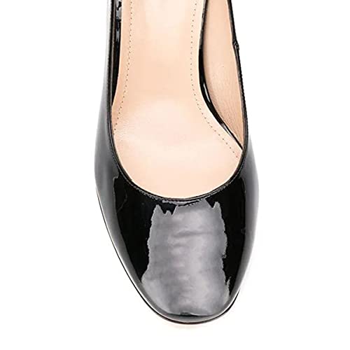 YDN Women Round Toe Block Mid Heel Pumps Solid Adjustable Ankle Strap Shoes for Office Lady Daily Dress Size 4-15 US4