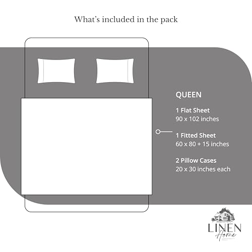 Image of Linen Home 100% Cotton Percale Sheets Queen Size, Smoky Charcoal, Deep Pocket, 4 Pieces Set - 1 Flat, 1 Deep Pocket Fitted Sheet and 2 Pillowcases, Crisp Cool and Strong Bed Linen