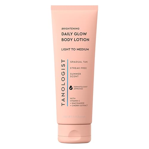 Tanologist Brightening Daily Glow Body Lotion- Light/Medium, Gradual Tanning Lotion, No Fake Tan Smell, Streak-Free & Natural Looking Self Tanner, Vegan, 8.45 fl. oz/250 ml Tube
