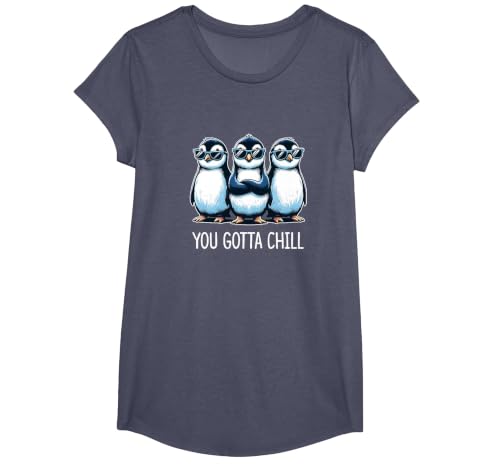 You Gotta Chill - Cool Penguins - T-Shirt, Girls, Heather Blue, X-Small