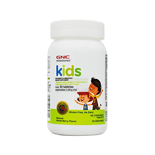 Vitamínicos, GNC Milestones Multivitamínico masticable para niños 2-12, 60 tabletas masticables, soporta huesos, sistema inmunológico, ojos y salud general