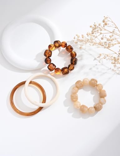 FAXHION Stackable Stretch Beaded Bracelet Set for women,Brown - image 4
