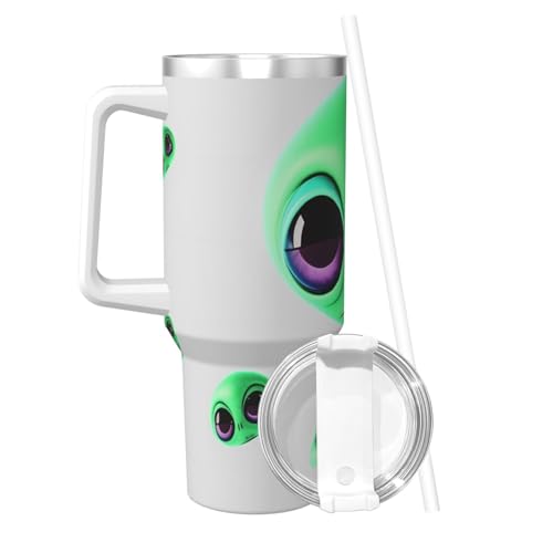 El Mejor Listado de Marcianos Tumblr de esta semana. 42 JKASDTRP Green Alien - Vaso de 40 onzas con asa y pajita, vasos de viaje aislados de acero inoxidable, a prueba de fugas, taza de café, taza de café, taza de café, vasos de...