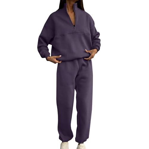 REITINGE Sudadera atlética con media cremallera para mujer y pantalones deportivos casuales de cintura alta para deportes e informal, traje de casa de manga larga