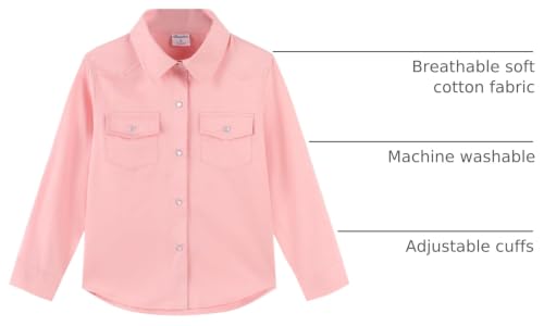 Image of Noomelfish Girls Long Sleeve Western Pearl Snap Button Down Shirt Cowgirl Outfits Blouse Tops (5-14 Years)