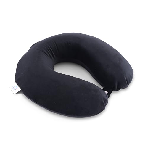 Image of Memoir Memory Foam U-Neck Travel Pillow - Black | Neck Support for Aeroplane, Car, Train, Bus | Soft Velvet Cover | Durable & Skin-Friendly - for Men & Women