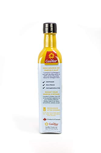 Canmar Premium Organic Golden Flax Oil (1 Bottle) / Cold Pressed/Micro Filtered/Omega-3 Ala/Non Gmo/Organic/Vegan/Kosher/ 16.9 Oz Glass Bottle #TOP4
