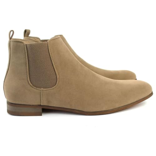 ÃZARMAN Men's Ankle Dress Chelsea Boots Side Zipper Closure (10.5, Tan Beige Suede)4