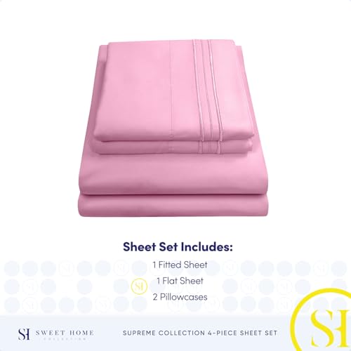 Full Size Sheet Sets - Breathable Luxury Sheets with Full Elastic & Secure Corner Straps Built In - 1800 Supreme Collection Extra Soft Deep Pocket Bedding Set, Sheet Set, Full, Pink