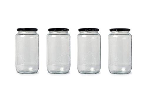 Image of Glass Jar Containers Set of 4 for Kitchen Storage - 1000 ml (1 kg) Each - Airtight Black Lids, BPA-Free, Food Safe - Pantry Storage Jars for Dry Food, Sugar, Snacks & Spices (4)