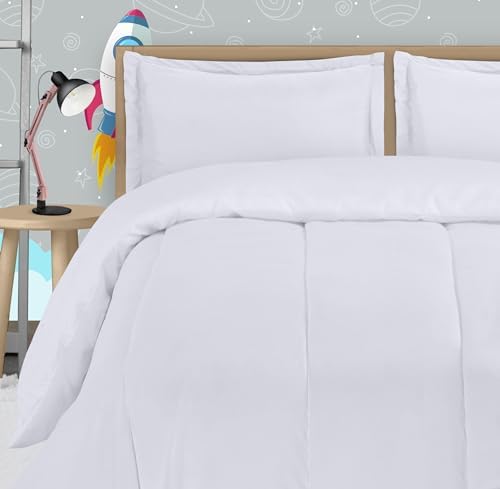 utopia bedding all season white comforter set with 2 pillow cases, 3 piece soft brushed microfiber kids bedding set for boys/girls, machine washable (twin) white twin (pack of 1)