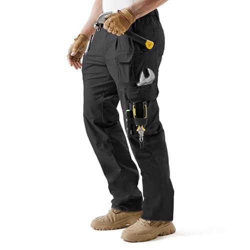 IGOLUMON Men’s Stretch Tactical Pants, Breathable Ripstop Cargo Pants with 15 Pockets, Lightweight EDC Work Hiking Pants