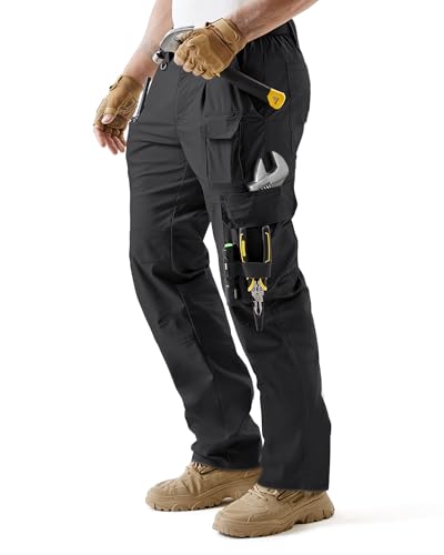 IGOLUMON Men's Stretch Tactical Pants, Breathable Ripstop Cargo Pants with 15 Pockets, Lightweight EDC Work Hiking Pants