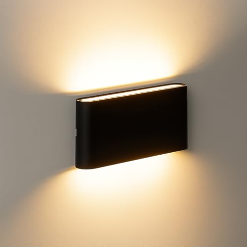 Applique da Parete LED 12W Lampada Moderna Rettangolare con Doppio Fascio Luminoso Up&Down 960 Lumen Luce Naturale 4000K per Interno Esterno IP54 (Nero)
