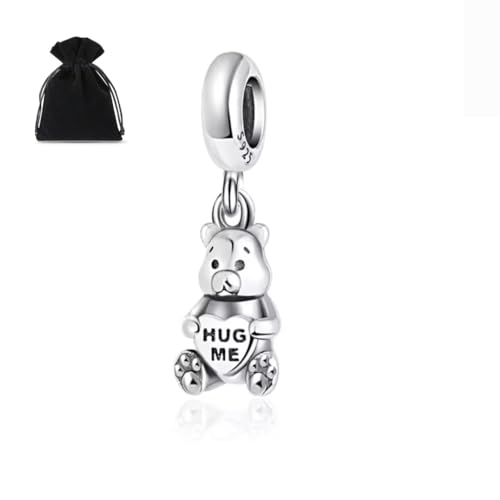 Hug Me - Abalorio de oso de peluche, plata de ley 925, compatible con pulseras Pandora y europeas, talla única, Plata de ley, Sin piedra