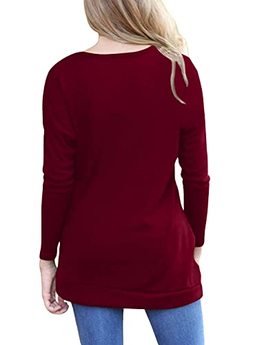 Yincro Women's Casual Long Sleeve Tunic Tops Fall Tshirt Blouses(Wine Red,L) #TOP1