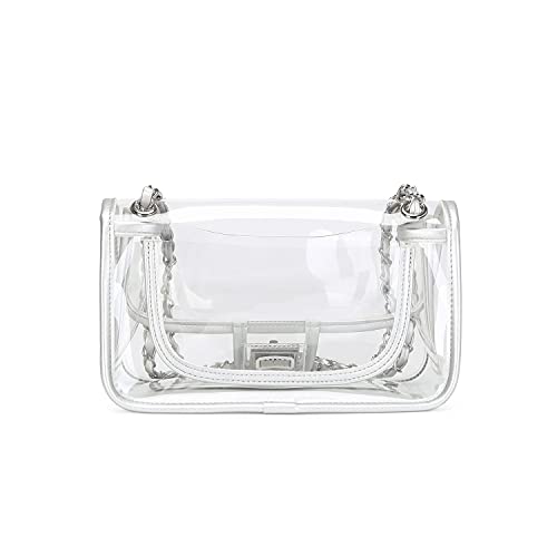 Image of Womens PVC Clear Purse Handbag with Chain Stadium Approved Clear Bag See Through Bag for Working and Concert