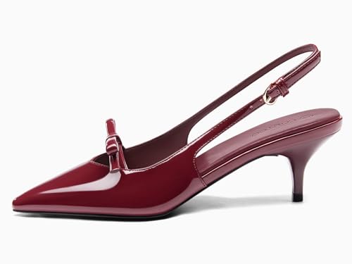 Image of Coutgo Womens Slingback Kitten Heels Bow Pointed Toe Wedding Dress Shoes | 2-Inch Low Heel Pumps, Comfort, Closed Toe, Adjustable Buckle Strap, Slip on, Party Prom