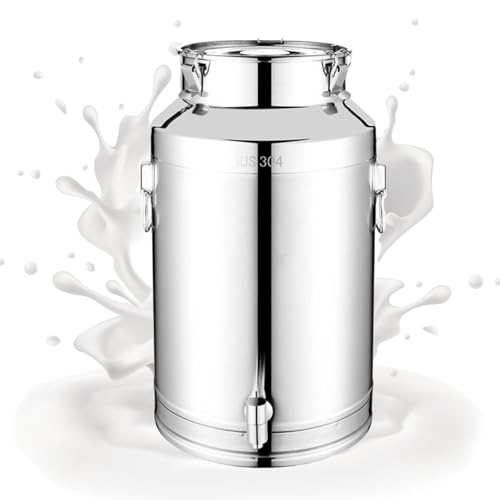 304 Stainless Steel Milk Cans with Tap,Large Capacity Portable Milk Bucket Milk Churn Pot Tea Canister Dairy Pot with Sealed Lid(9L)