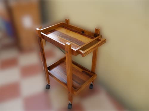 Image of 3-Tier Solid Wood Rolling Bar Cart, Wine Serving Trolley (3 tier, Brown Polish) (Style 11)