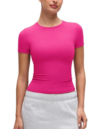 Image of CRZ YOGA Softembrace High Neck T-Shirt | Workout, Ultra Soft, Tight Fit, Waist Length, Short Sleeve Tops for Women