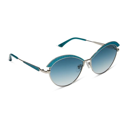 DIFF | Wednesday Bianca Barclay Sunglasses for Women UV400 Protection, Glittery Siren Teal + Silver w/Watery Teal to Grey
