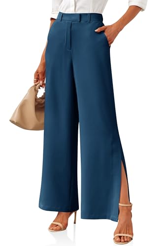 Image of Cicy Bell Womens Side Split Dress Pants Wide Leg Business Casual Trousers