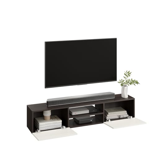 Image of FURNEASER Sasia Modern Wall Mounted TV Unit for 32 /42 /55 Inch TV | Floating Entertainment Unit with Storage | Engineered Wood TV Cabinet for Living Room | TV Stand with Doors (Wenge & White)
