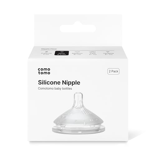 Comotomo Silicone Replacement Nipples for Baby Bottle Gen 2 (2026 Release) - Soft Silicone Nipples with Dual Anti-Colic Vents Designed for Natural Latch (Pack of 2) Slow Flow (0-3 Months)