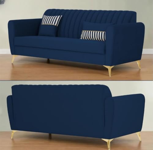 Image of Luxury 5 Seater Sofa Set (3+1+1) Blue Color - Premium Fabric Upholstery, Solid Wood Frame, Modern Living Room Furniture Sofa Set for Home & Office, Velvet Suede Fabric