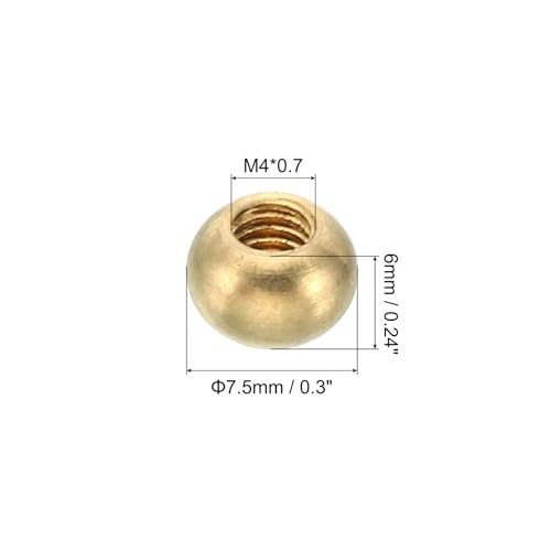 Image of PATIKIL M4x0.7 Thread Cap Nuts Knob, 15 Pack Brass Ball Lamp Decoration Screw Caps Nut Cover Nut for Furniture Lighting or DIY Project 7.5mm