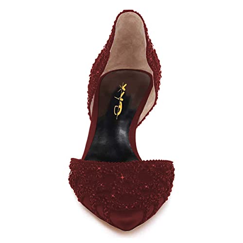 Image of XYD Women's Pumps, Elegant Pointed Toe, D'Orsay Kitten Low Heels, Rhinestone Studs, Slip-On Satin Shoes for Wedding