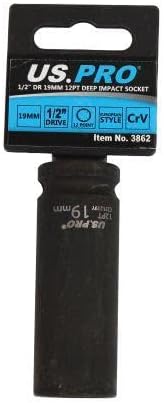 US PRO Tools Single 19MM 1/2 DR 12pt Deep Impact Socket Metric 3862