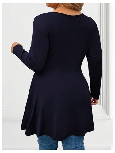 Image of SOLY HUX Women's Plus Size Peplum Tops Lace Up Square Neck Long Sleeve Ruffle Hem Tee Flowy Casual T Shirt