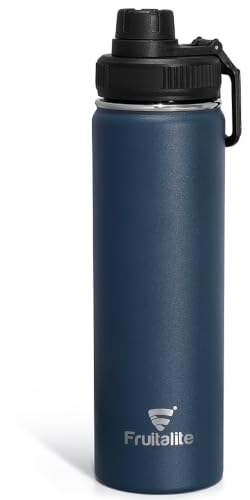 Image of Fruitalite Thermosteel Insulated Fruit Infuser Water Bottle- 700ml with Screw /Spout Lid, Steel Infusion Rod, Infused Detox Recipe eBook, Double-Wall Vacuum Stainless Steel Bottle- Midnight Blue