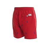  Ralph Lauren - Herren Badeanzug Rot mit Mehreren Logos in Marinefarbe RL710787322001 - Rot, S