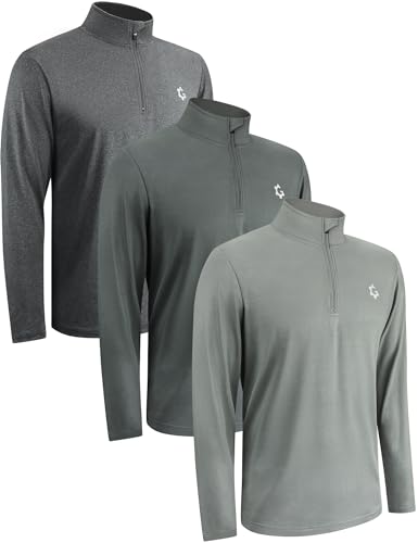 3Pack Quarter Zip Pullover Men 1/4 Zipper Sweatshirts Dry- Fit Long Sleeve Running Athletic Golf Work Out Gym Fishing Shirt Quick Dry Outdoor Active Sports Shirts Gray XL